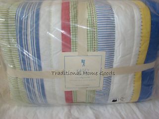 NEW Pottery Barn Kids PRIMARY BLUE RED KASEY STRIPE Twin QUILT