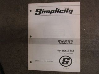 Simplicity 785 46 sickle bar mower owners & maintenance & parts 
