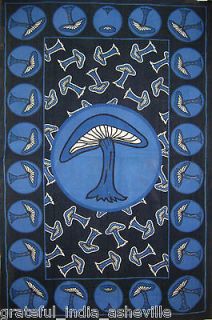 NWT Blue Mushrooms Tapestry / Twin Bedspread / Wall Hanging Hippie 