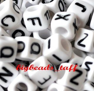 50pcs 6mm white cube alphabet single letter beads a z