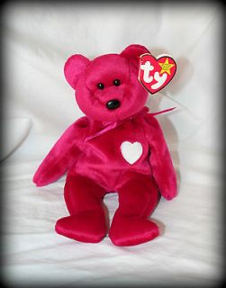 Ty beanie babies 2 14 1998 dark pink bear with white heart Valentina 