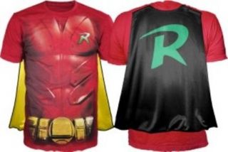 Robin Batman costume tee WITH CAPE t shirt MENS S M L XL 2XL XXL