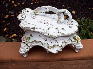 Glorious Huge Italian Italy Floral Footed Ornate Jewelry Casket 