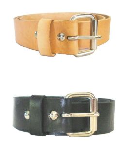 Handmade Leather Mens Belt Black & Natural Heavy Duty Work Belt 