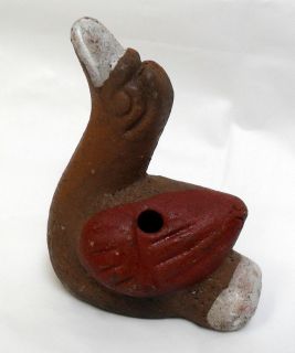 Mexican Folk Art 2 Clay Duck or Swan Pottery Bird Whistle