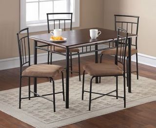 Espresso Brown Kitchen Table and 4 Chairs Small Dining Room Set 5 
