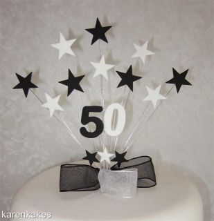 BLACK & WHITE STAR BIRTHDAY CAKE TOPPER  ANY AGE 13th 16th 18th 21st 