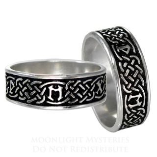 Celtic Knot Norse Rune Love Ring SS Sterling Silver Irish Wedding Band 