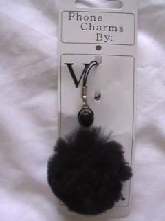 Black Beaded Fluffy Pompom Phone Charm (NEW)