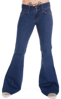 Womens VINTAGE Blue Stretch 70s RETRO Bell Bottom Flared Jeans NEW 