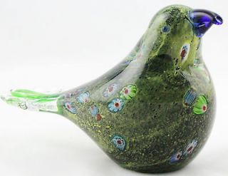 Murano Italian Art Glass Green Millefiori Bird Figurine GREAT DETAIL