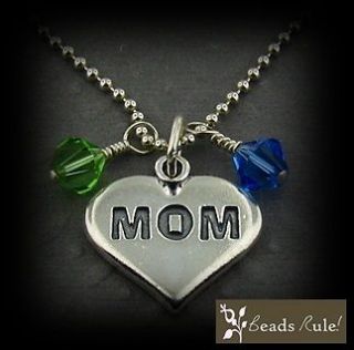   Day Sterling Silver Heart Pendant Mommy Necklace   Birthstone Charms