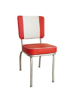 Retro Classic Diner Metal Restaurant Chair with Red and White Vinyl