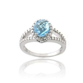   Silver 1.5ct Swiss Blue Topaz & Diamond Accent Split Band Oval Ring