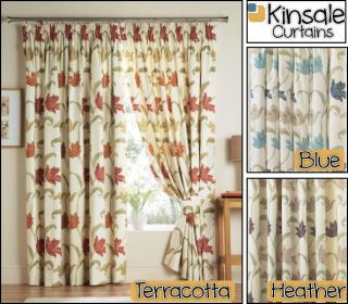   KINSALE FLORAL 3 TAPE TOP LINED CURTAINS IN MULTIPLE COLOURS & SIZES
