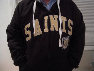NWT Mens New Orleans Saints Black Full Zip Hooded Sweatshirt   Sizes 