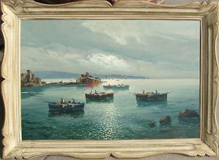   De Silva Italian Italy Naples impressionist Seascape Fishremen Boats