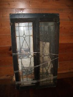 ANTIQUE BOOKCASE WITH LEADED GLASS DOORS   READY TO FINISH