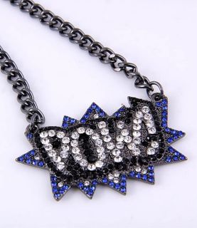 Rhinestone POW Pendant Chain Fashion Necklace
