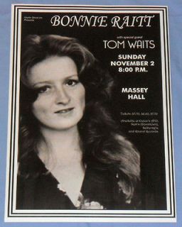 Bonnie Raitt/Tom Waits Concert Poster   Massey Hall   Toronto 1975 