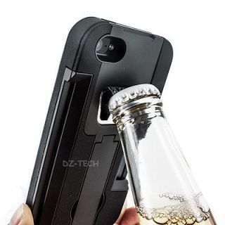 Black Dual Layer Bottle Opener Hard Case Stand Wallet For iPhone 5 5G 
