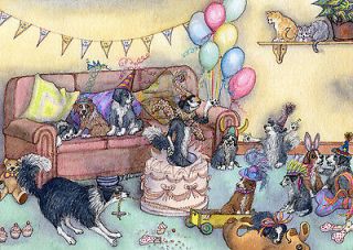 Border Collie dog pup sheepdog party time cake ACEO art card print 