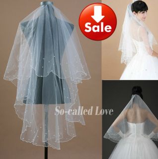 1T White Ivory Wedding Bridal 47X57 Pearls Scallop Edge Veil