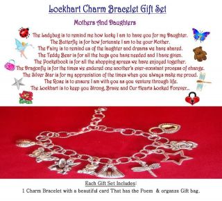 Mother to Daughter Theme Charm Bracelet Set with matching Poem on a 