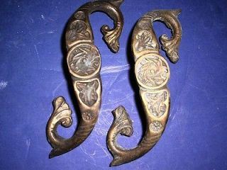 PAIR S SCROLL DOOR HANDLES WITH CENTER ETCHED LEAF