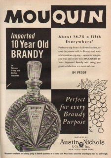 1956 Austin Nichols Mouquin Brandy decanter Bottle Ad