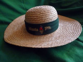 1996 Atlanta Olympics Souvenir Womens Straw Hat Green Ribbon Bow