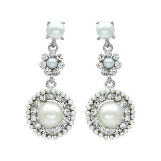 Bridal Wedding Jewelry Crystal Rhinestone Pearl Circle Dangle Earrings 