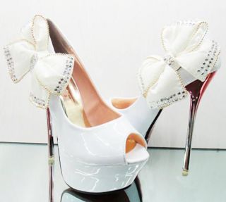   Glitter Bead Bowknot Bridal Wedding shoes Princess Super High Heels