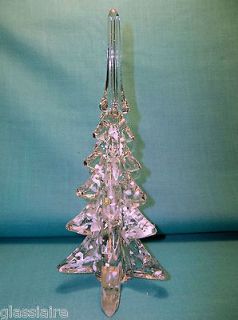 Vintage Art Glass Christmas Tree CRYSTAL CLEAR WITH WHITE ACCENTS 10.5 
