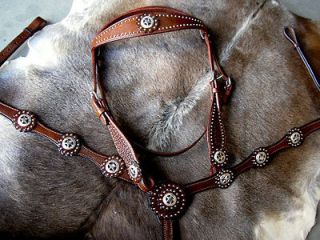 HORSE BRIDLE BREAST COLLAR WESTERN LEATHER HEADSTALL TACK SET BROWN 
