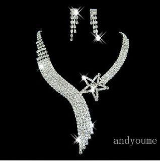 Swarovski Crystal Wedding Party Bridal Jewelry Set Tassel Necklace 