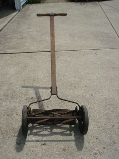 ANTIQUE MANUAL PUSH MOWER WITH WOODEN ROLLER BY BOULEVARD