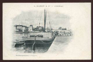 Hardy & Co COGNAC Advert artist drawn loading barge u/b PPC