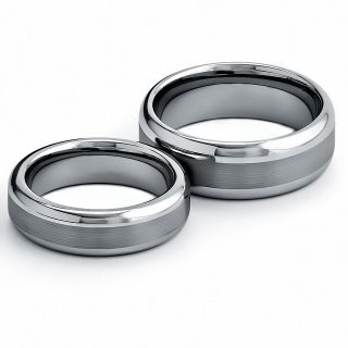   Carbide Ring Brushed Top Mirror Polish Edge His/Hers Wedding Ring Set