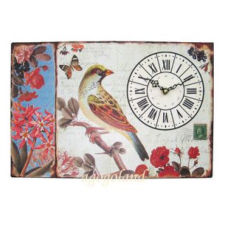  Style Bird Butterfly Flowers Painting Home Decor Metal Wall Clock f