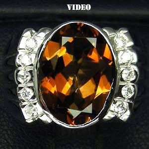  NATURAL IMPERIAL BROWN TOPAZ & WHITE CZ 925 SILVER RING SIZE 6
