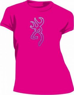Browning Womens Pink Buckmark Bling Graphic T Shirt Fuchsia #4028420