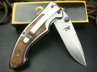 Browning Full All Steel Folding Pocket hunting Knife Wood Handle Sharp 