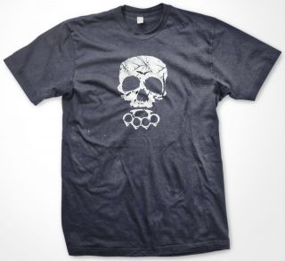 White Skull With Brass Knuckles Cool Design Tattoo Gothic Death Mens T 
