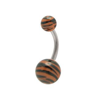 Acrylic Black and Brown Zebra Design Belly Ring   00111