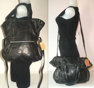 LUCKY BRAND BLACK ITALIAN LEATHER SUNSET JUNCTION FOLDED TOTE X BODY 
