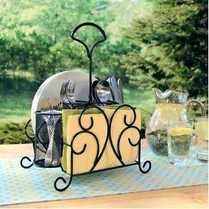 Wrought Iron Buffet Picnic Serving Caddy Plates Napkins Cutlery 