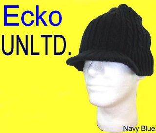 Navy ECKO UNLTD Cable Knit Visor WINTER Beanie CAP Hat