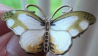 Norwegian Sterling Silver Enamel Butterfly Brooch   Hroar Prydz Norway