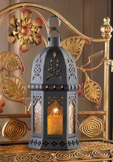 Golden Moroccan Look Candle Lantern 10 1/2  tall Wedding Decor NEW